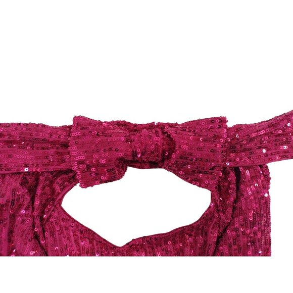 CeSe Women's Fuchsia Sequin One Shoulder Blouse with Bow Detail, Size M. - Picture 6 of 9